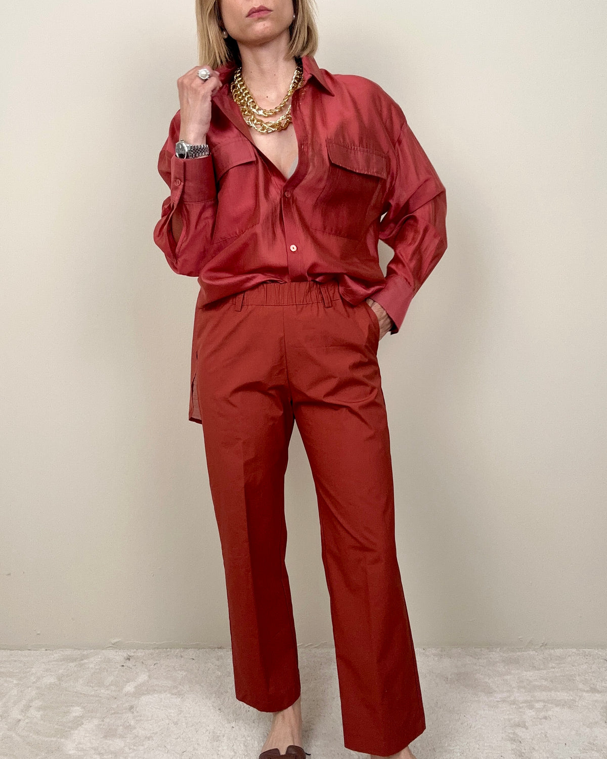 Pantalone in cotone ruggine