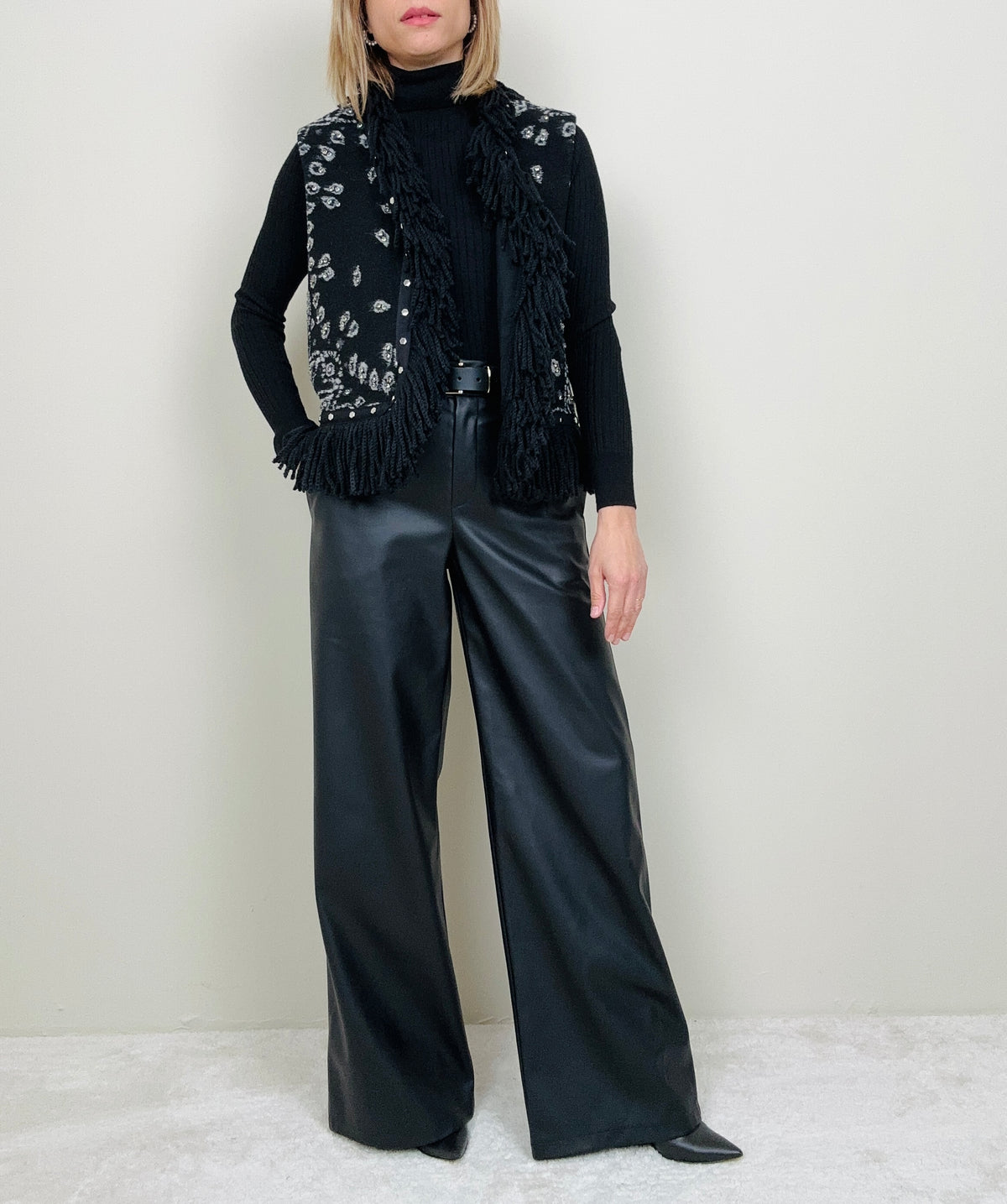 Pantalone palazzo ecopelle nero