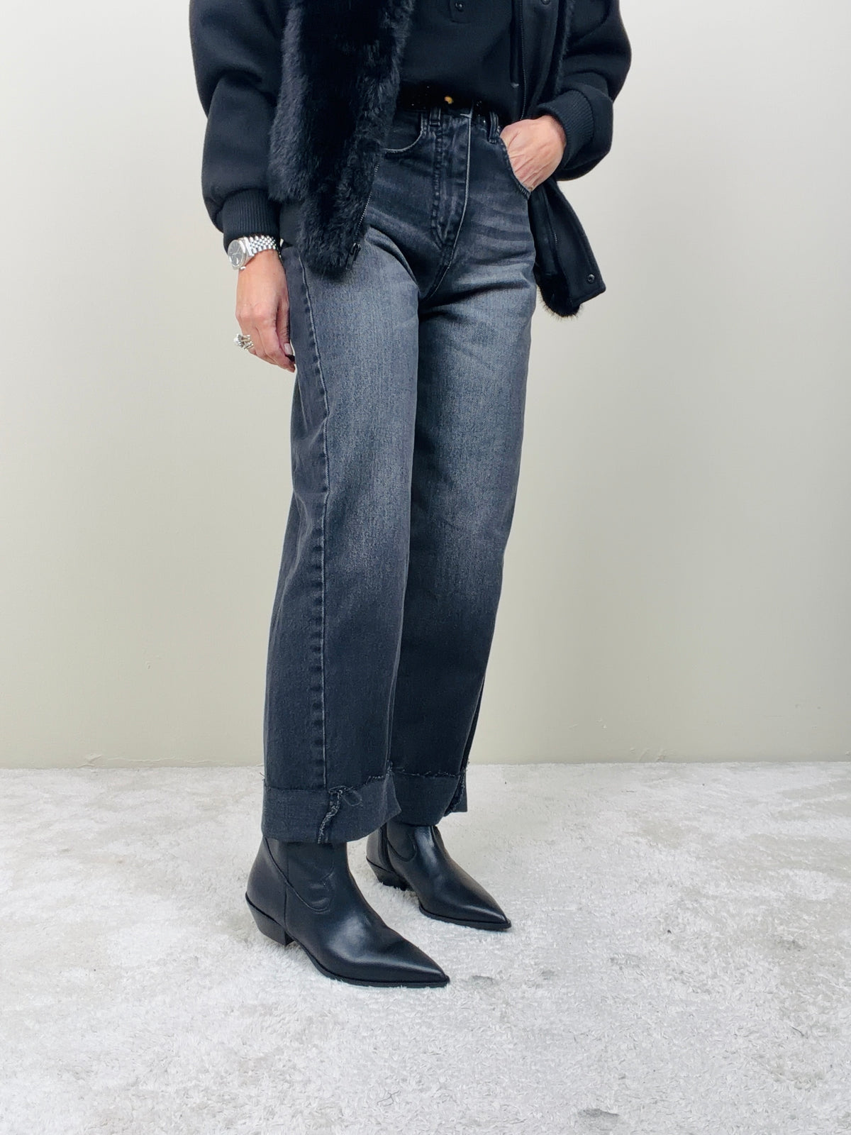 Texano nero in pelle