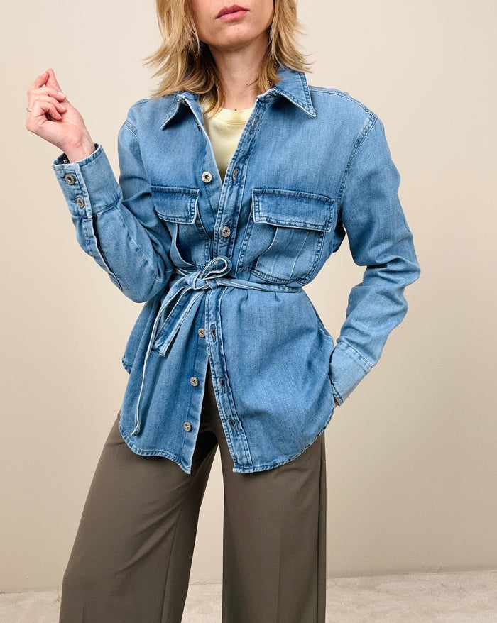 Overshirt in jeans con cintura in vita