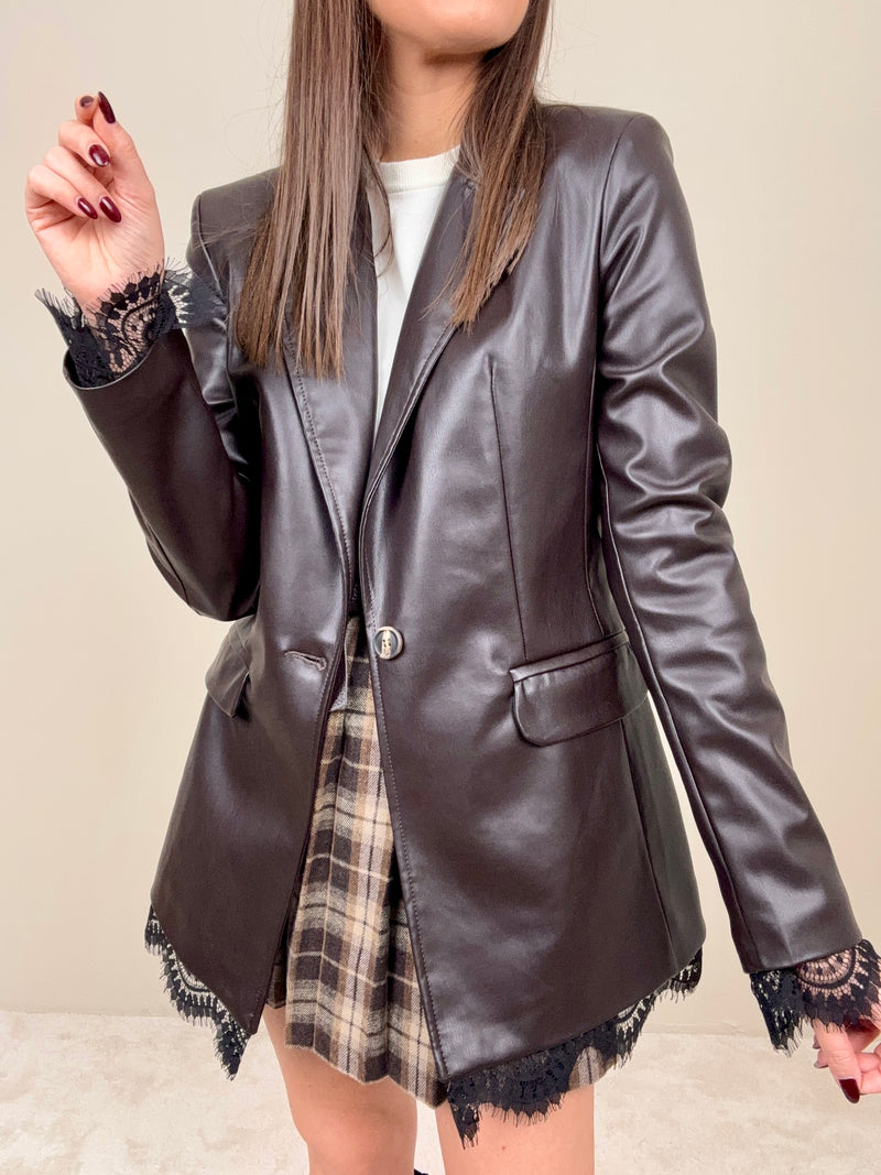 Blazer fondente con inserti in pizzo