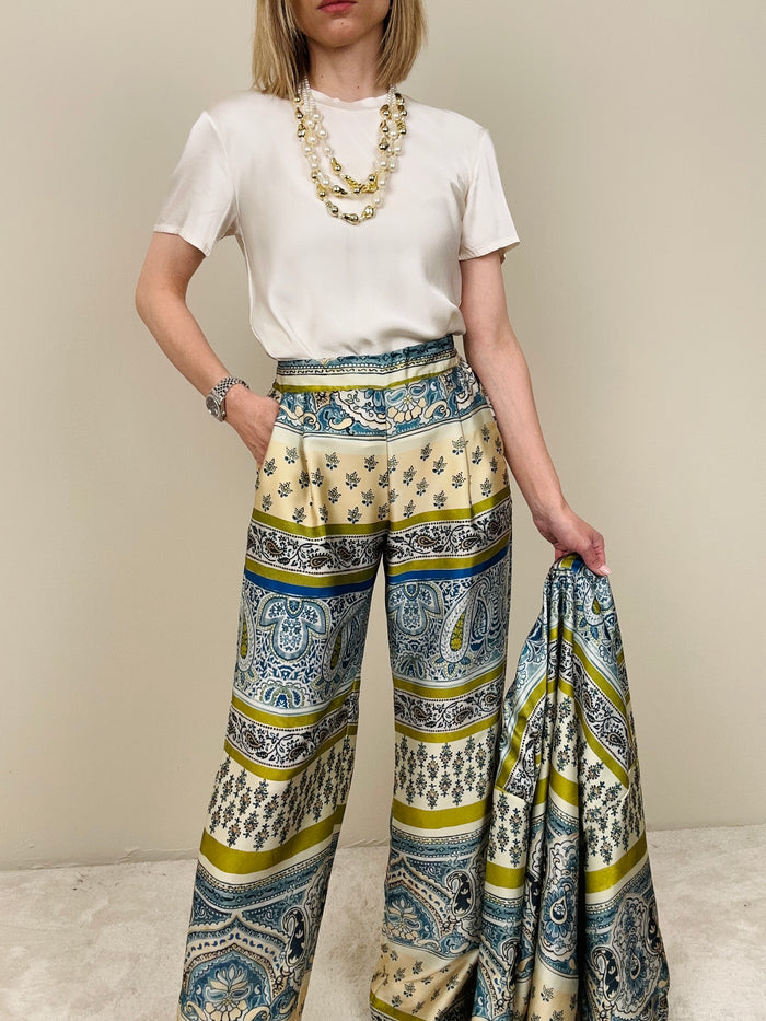 Pantalone panna-blu-lime