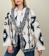 Cardigan etnico panna-blu