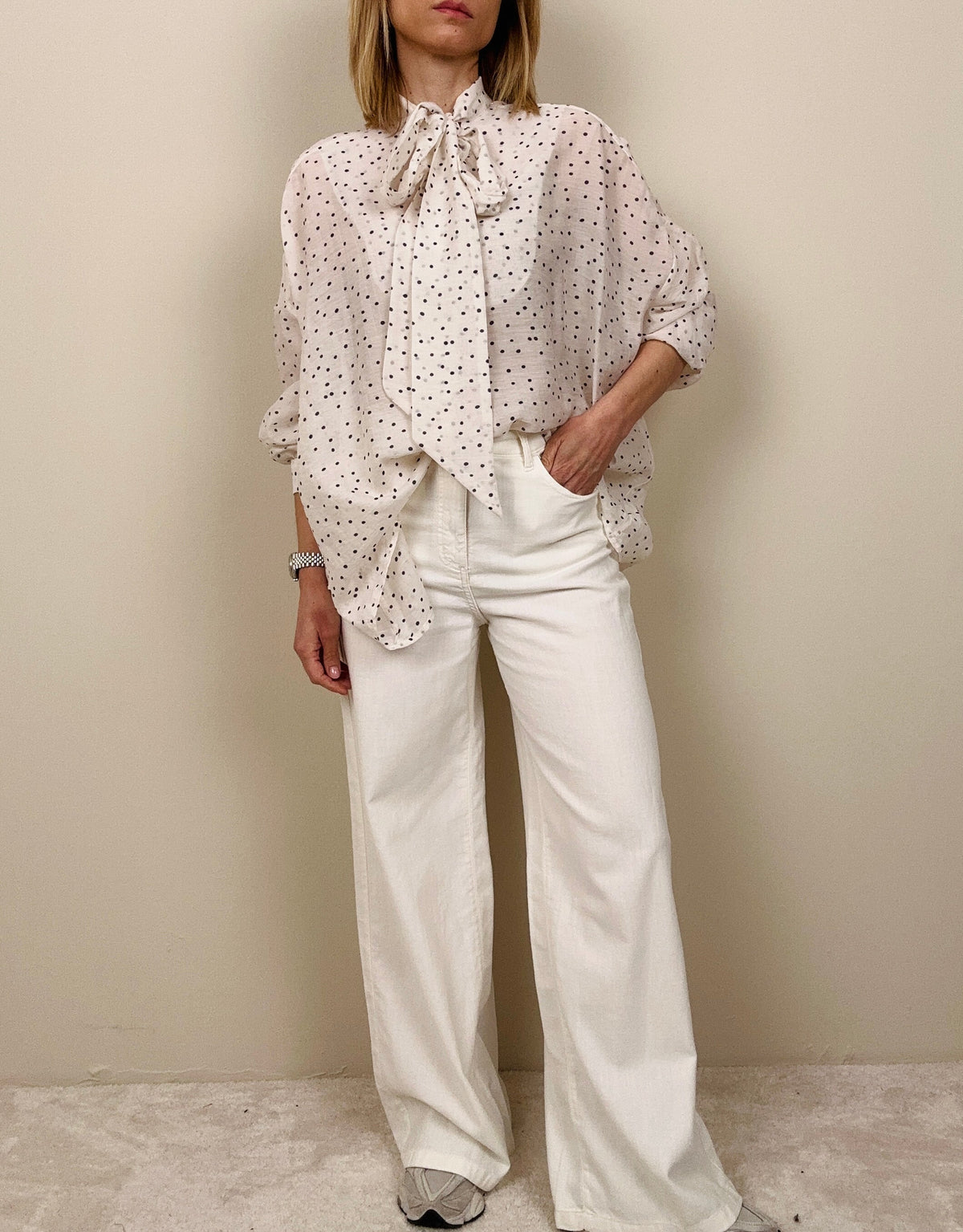 Jeans bianco leggero a gamba larga