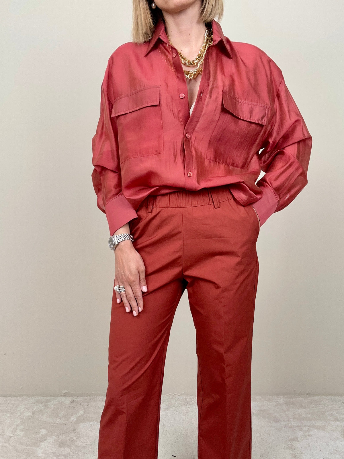 Pantalone in cotone ruggine