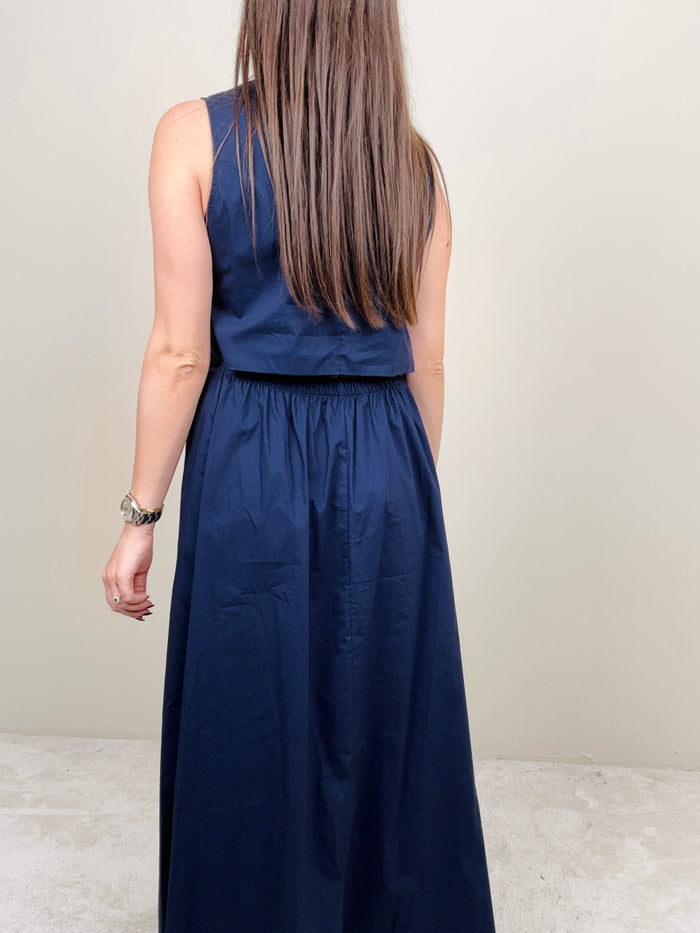 Abito lungo in cotone blu