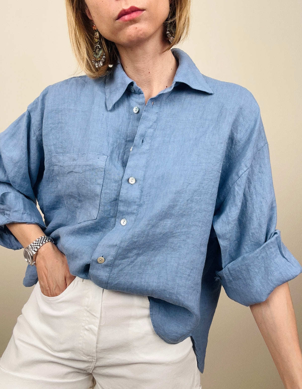 Camicia in lino azzurra