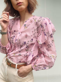 Camicia fiori&ruches rosa