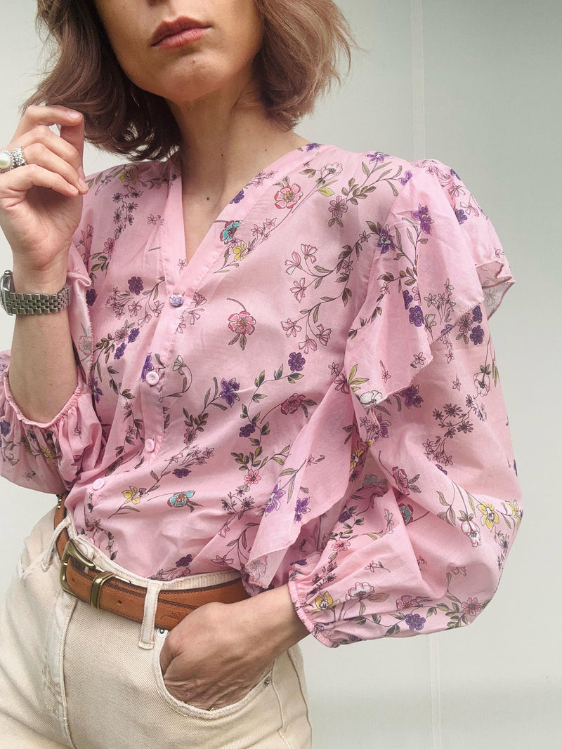 Camicia fiori&ruches rosa