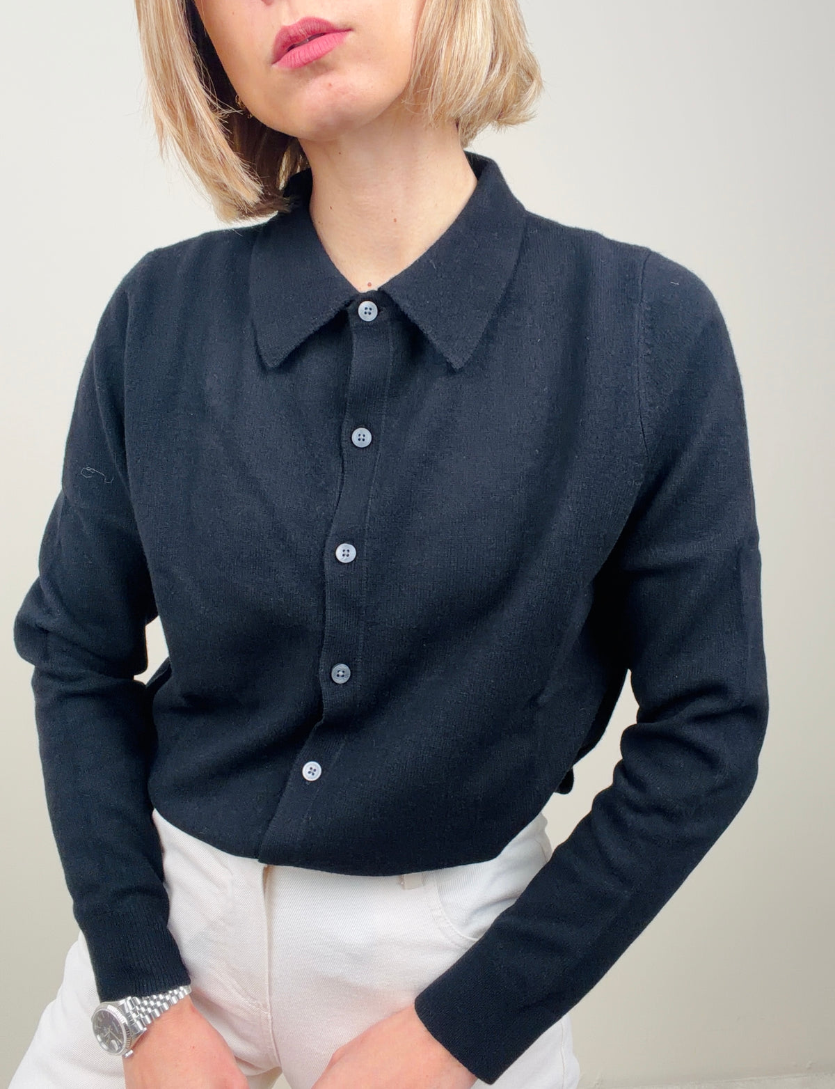 Maglioncino shirt button nero