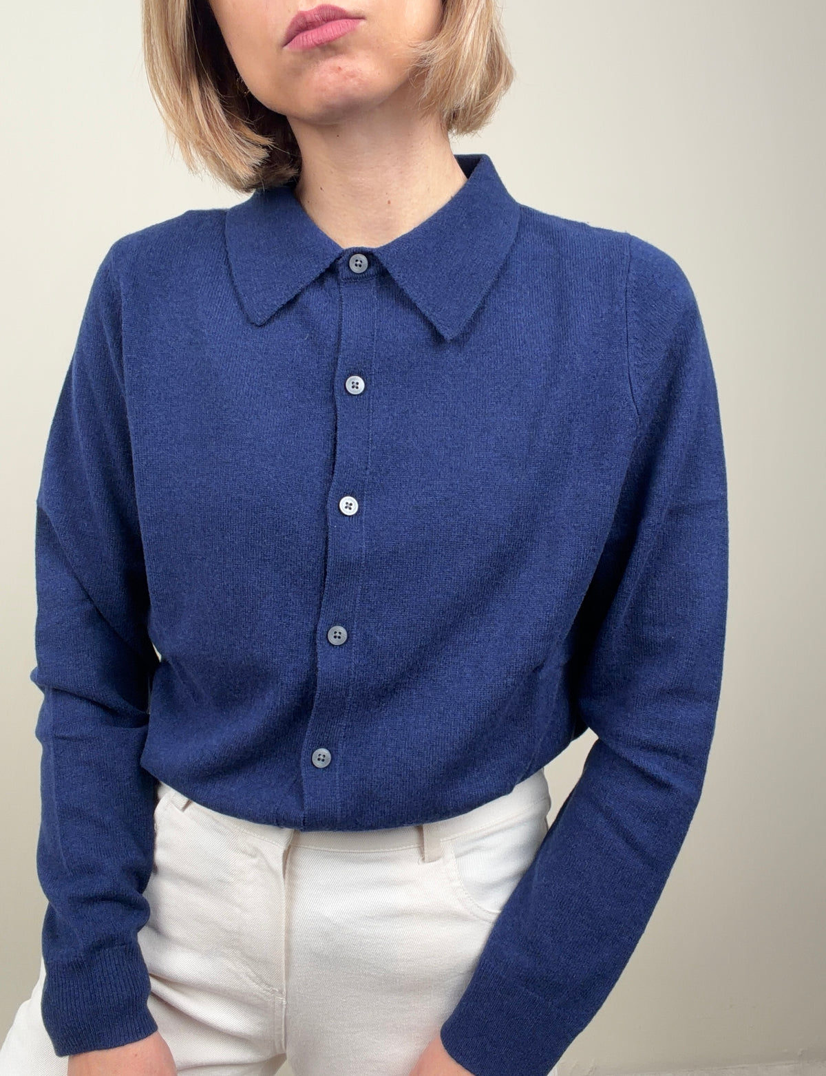 Maglioncino shirt button blu navy