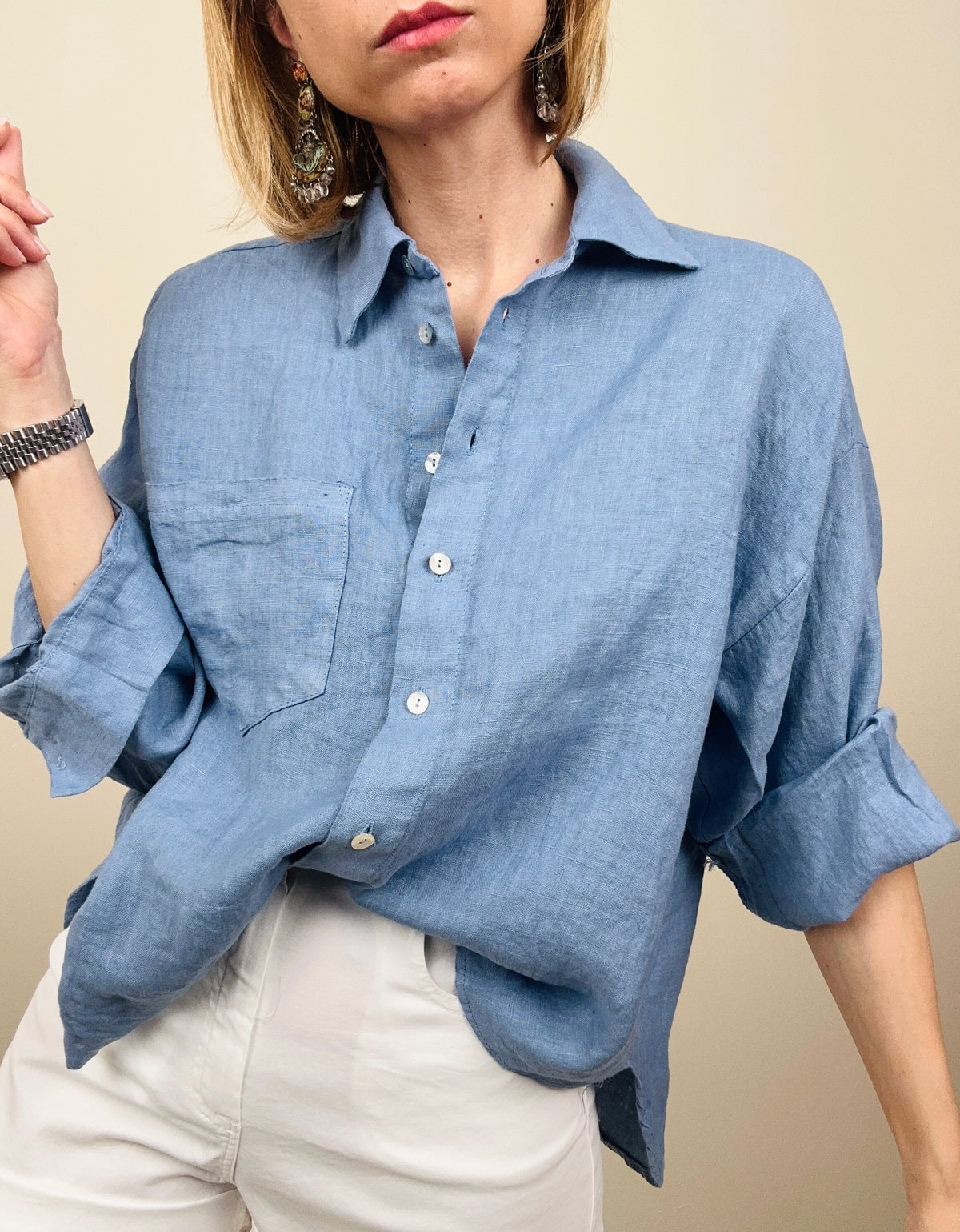 Camicia in lino azzurra