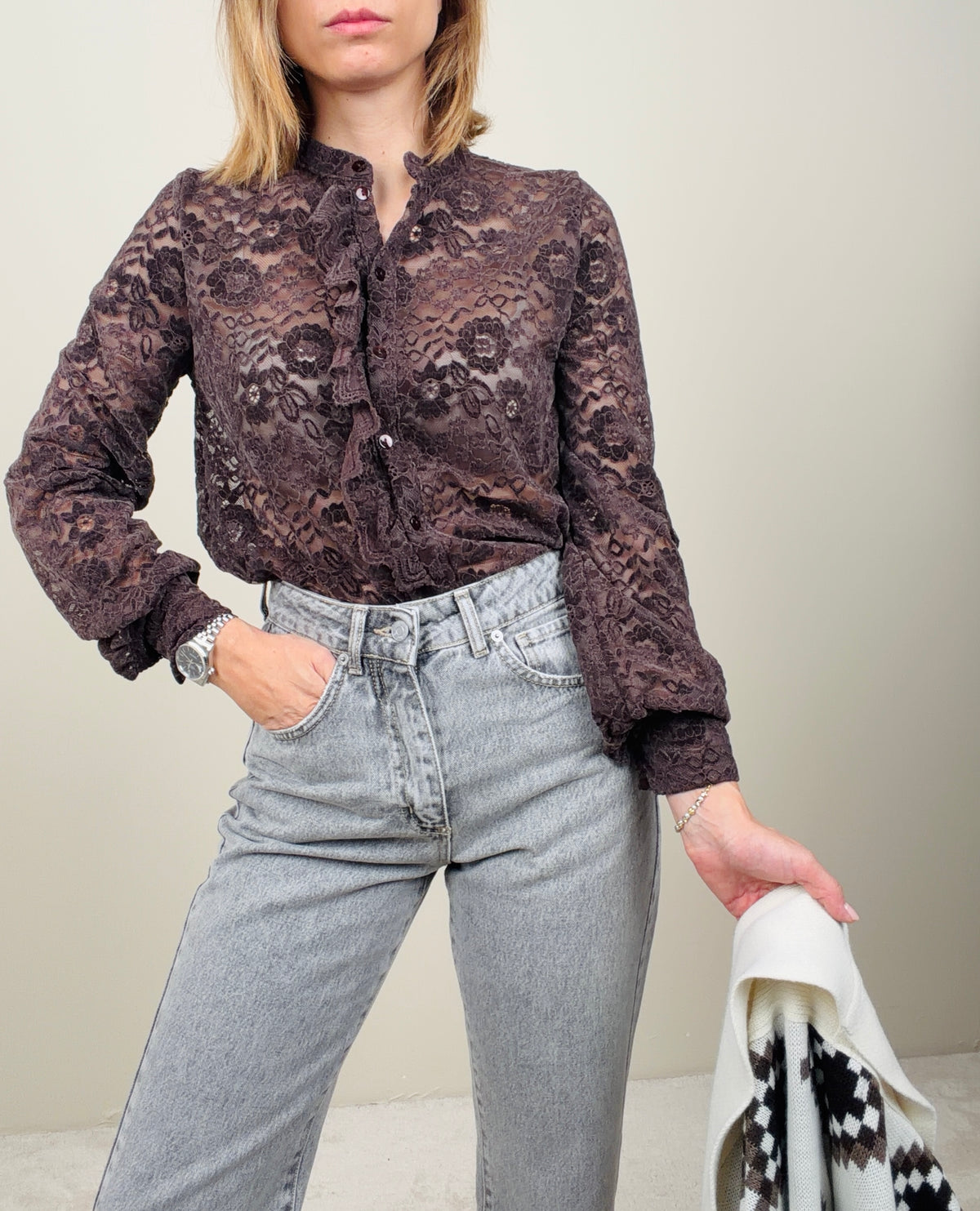 Camicia in pizzo cacao