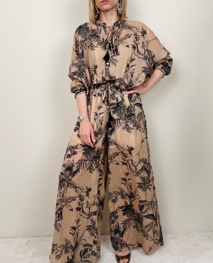 Pantalone in fantasia tabacco-nero