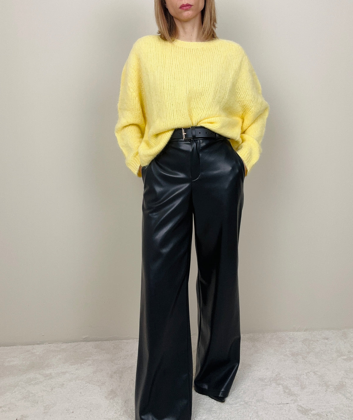 Pantalone palazzo ecopelle nero