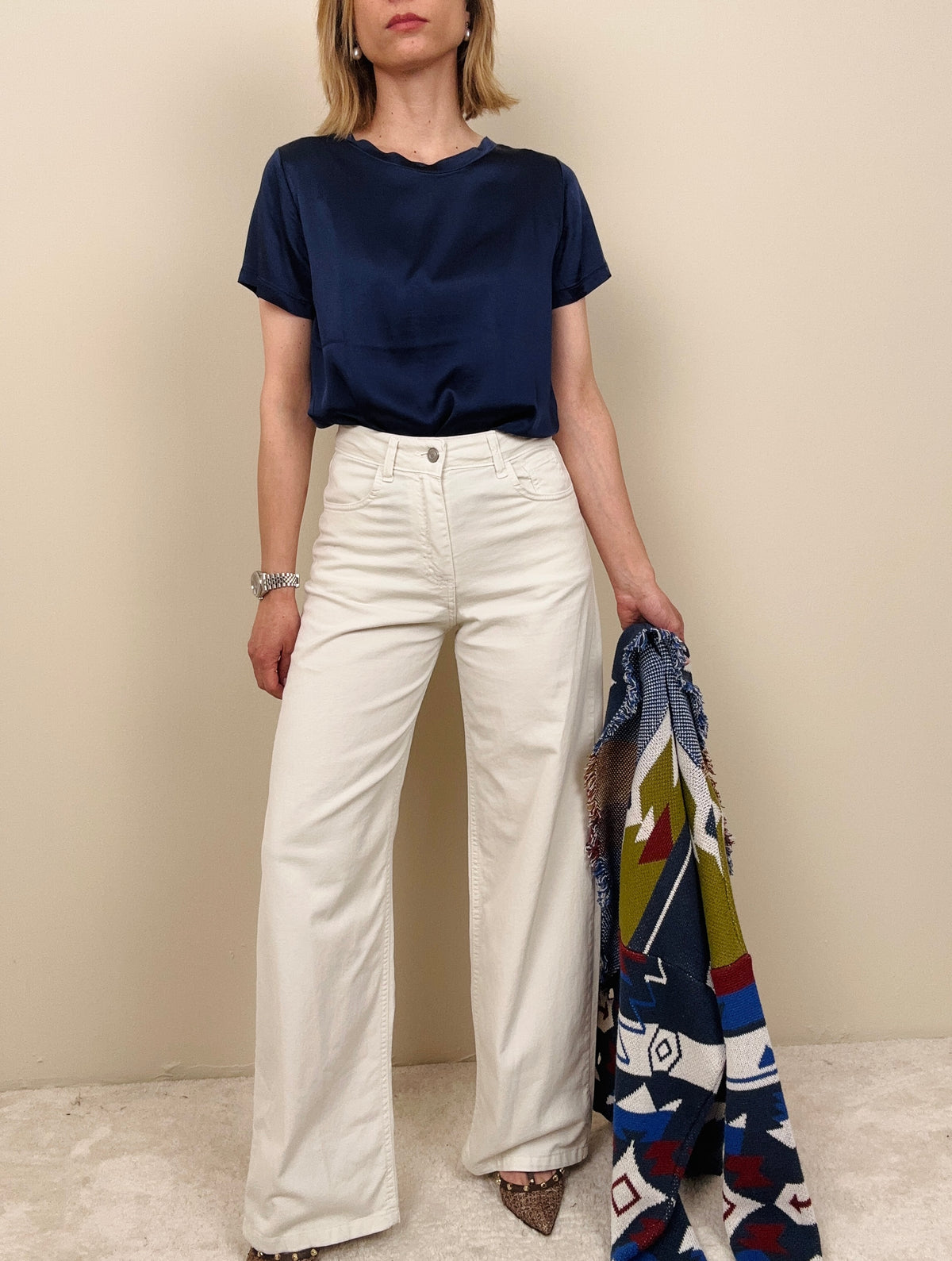 Pantalone in cotone burro