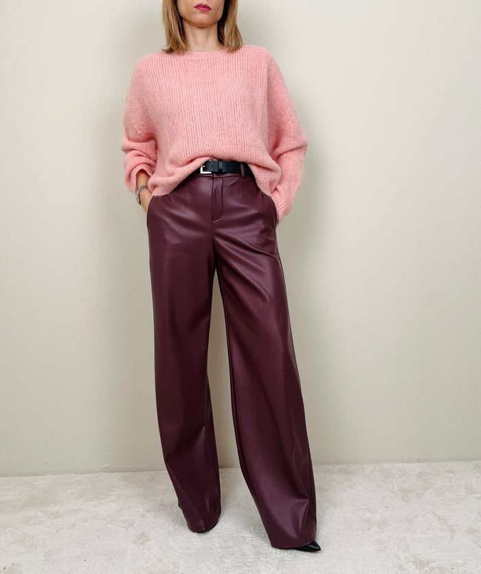 Pantalone palazzo ecopelle bordeaux