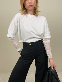 T-shirt con manica in pizzo