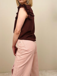 Jeans rosa con chiusura svasata