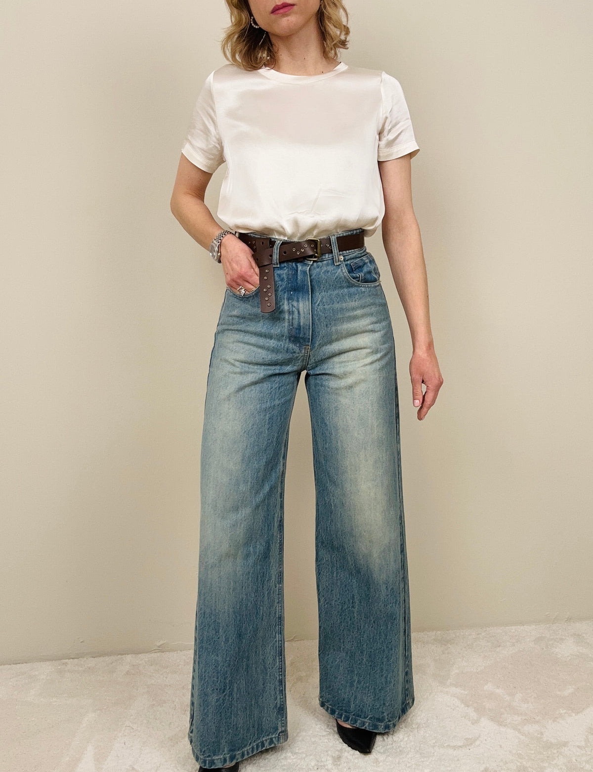Jeans palazzo con cintura