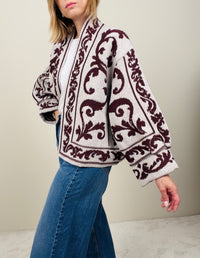 Cardigan gesso-bordeaux
