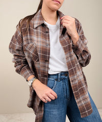 Camicia check grigia con frange tabacco