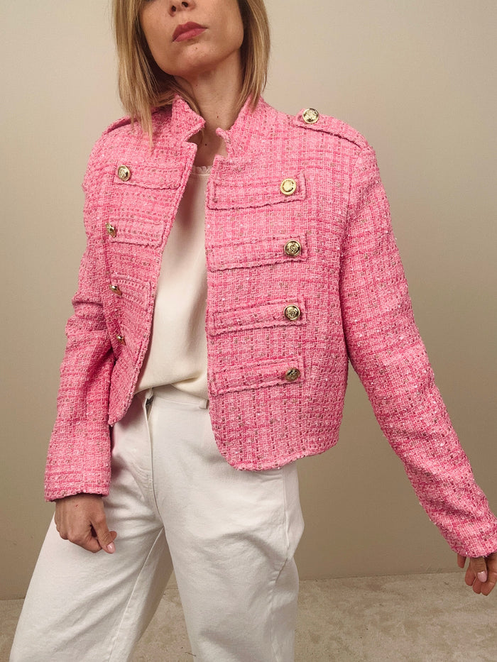 Giacca pink con bottoni oro