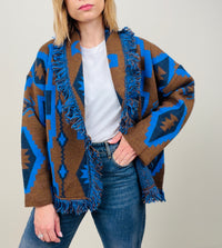 Cardigan etnico cacao-bluette