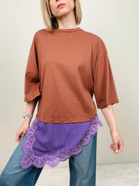 T-shirt con abbassamento in pizzo (più colori)