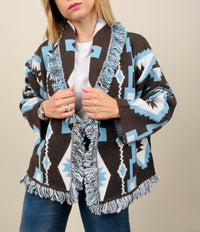 Cardigan etinico marrone-azzurro