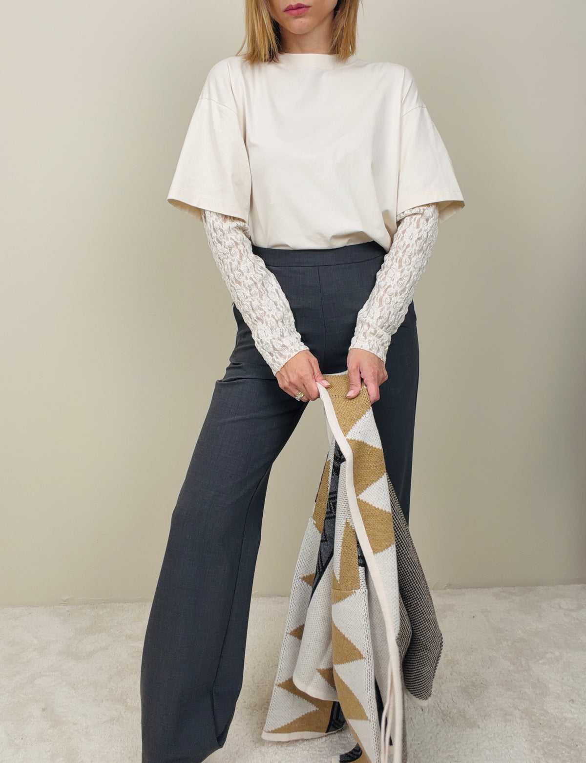 Pantalone misto lana grigio
