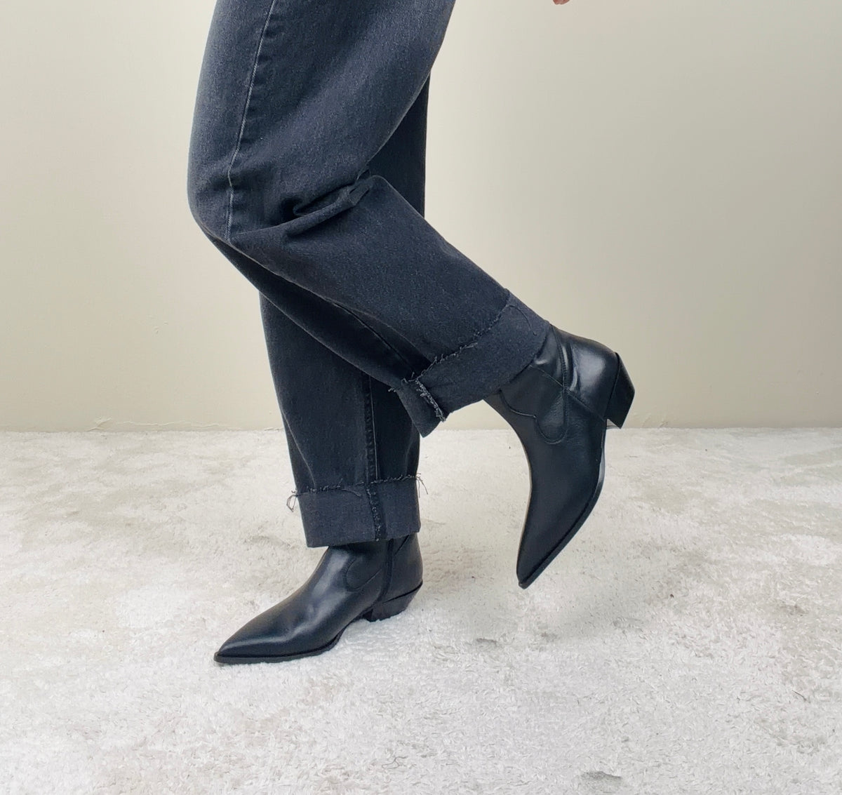Texano nero in pelle