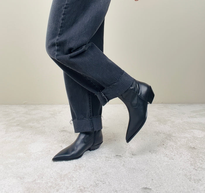 Texano nero in pelle