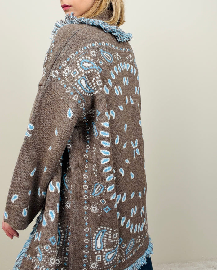 Cardigan bandana taupe-azzurro