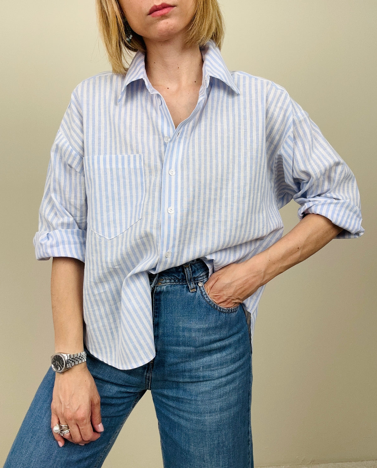 Camicia Summer Time riga azzurra
