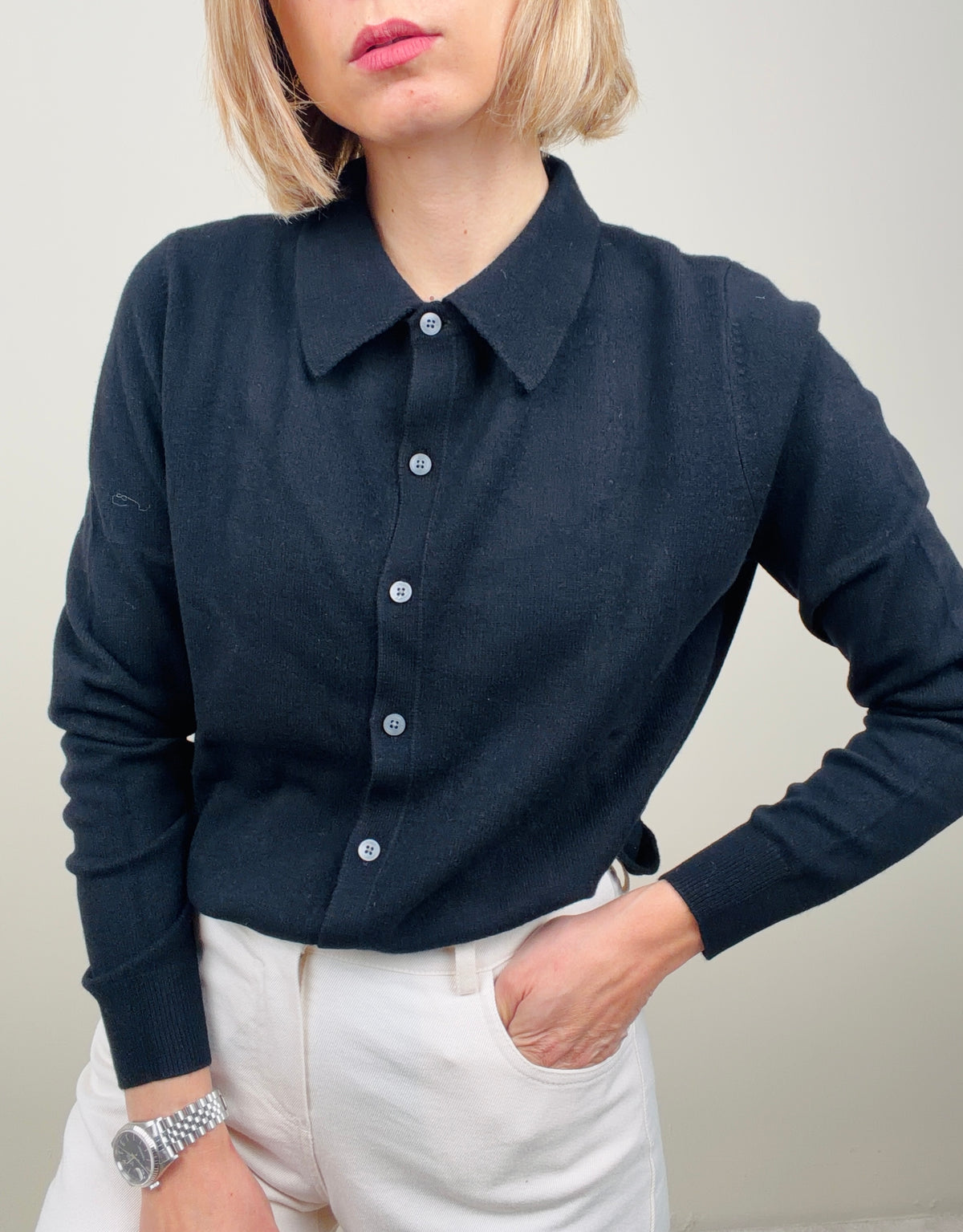 Maglioncino shirt button nero