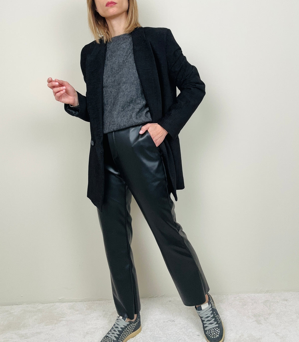 Pantalone a trombetta in ecopelle