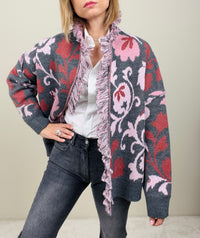 Cardigan arabesque grigio-rosa