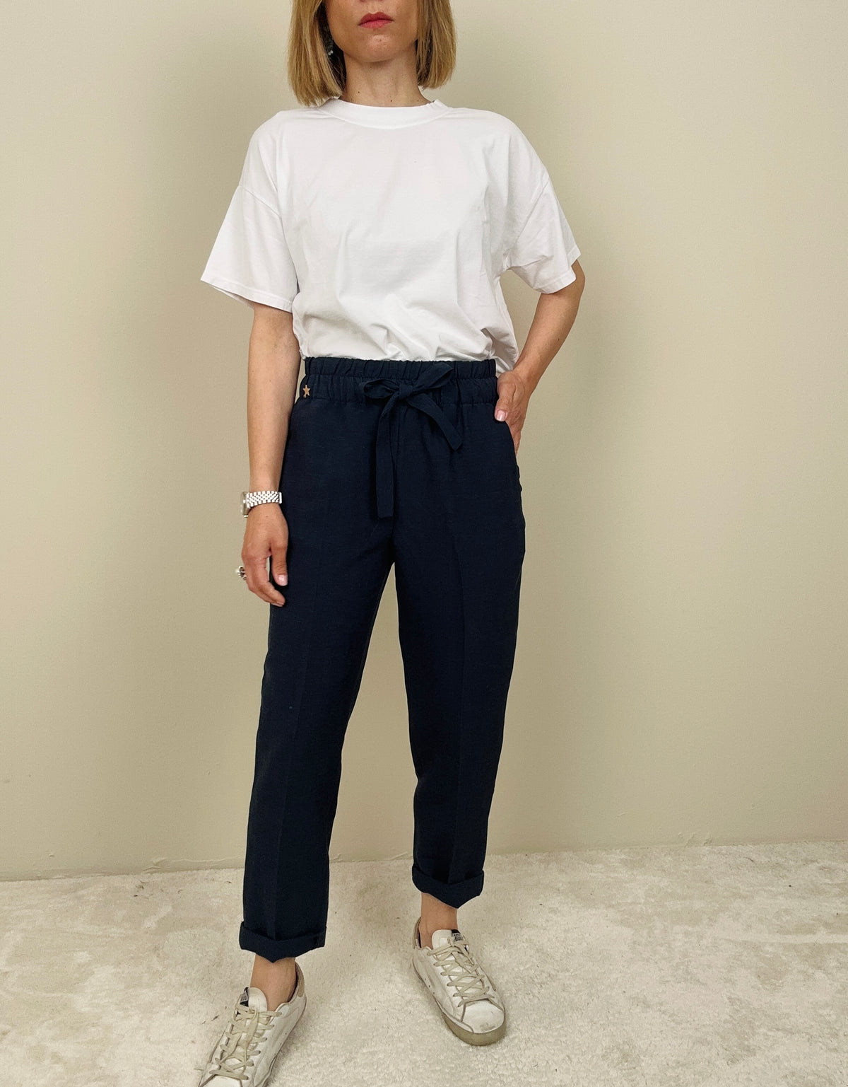 Pantalaccio viscosa e lino blu