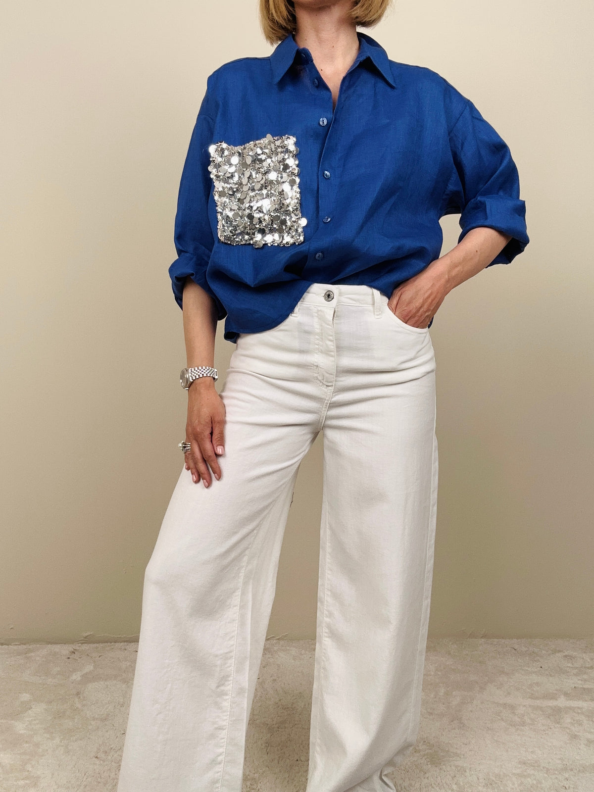 Jeans bianco leggero a gamba larga