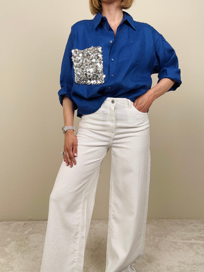 Jeans bianco leggero a gamba larga