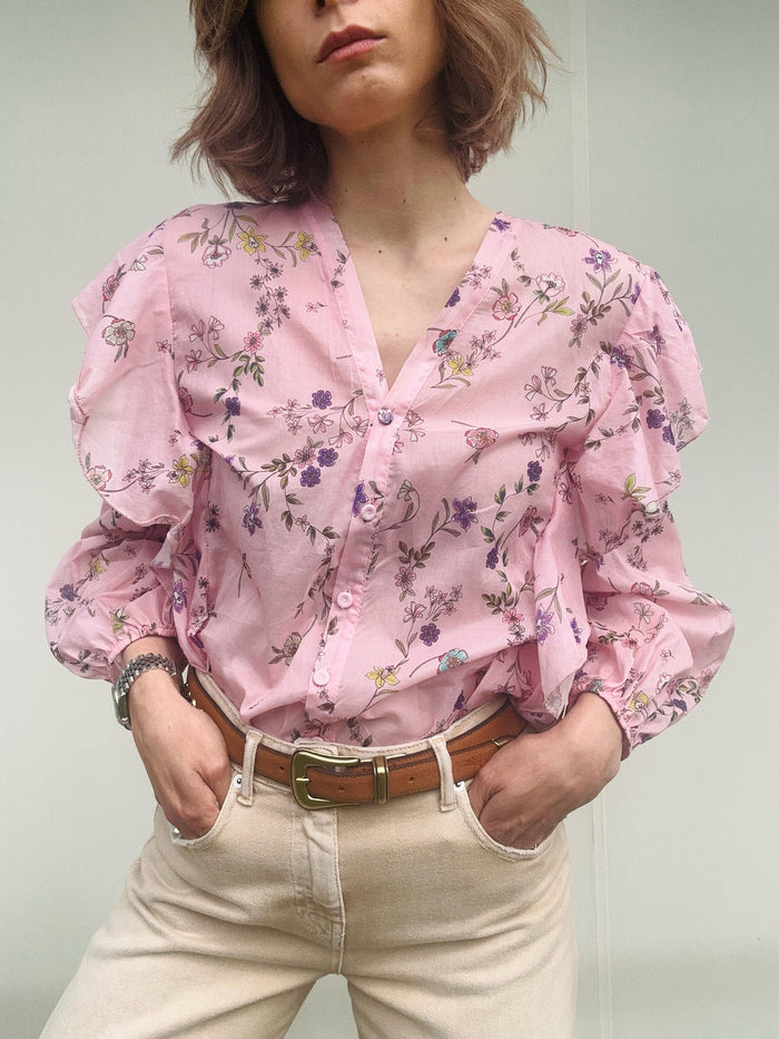 Camicia fiori&ruches rosa
