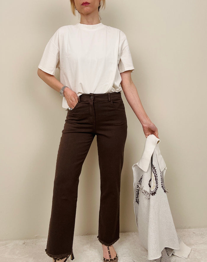 Pantalone in cotone sfrangiato