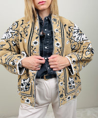 Cardigan flora beige-nero