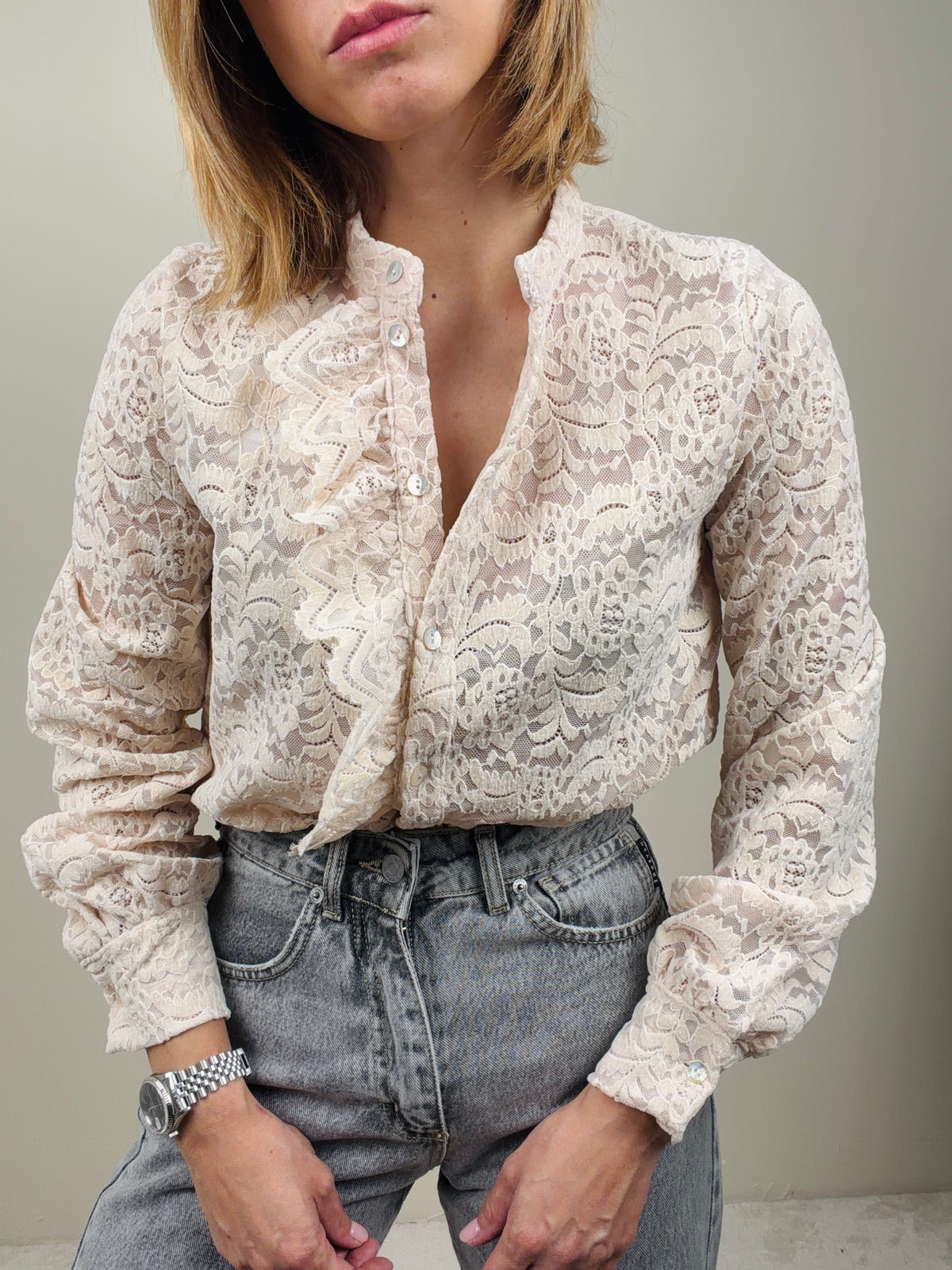 Camicia in pizzo burro