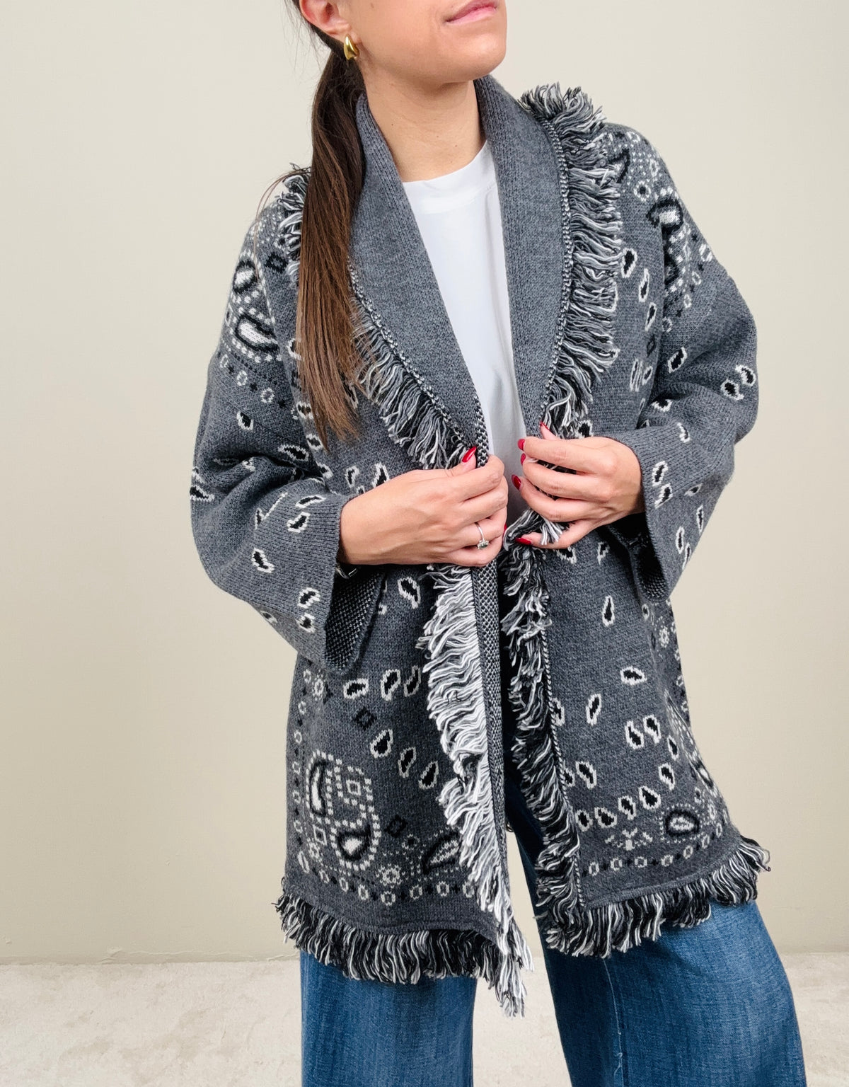 Cardigan bandana grigio-nero