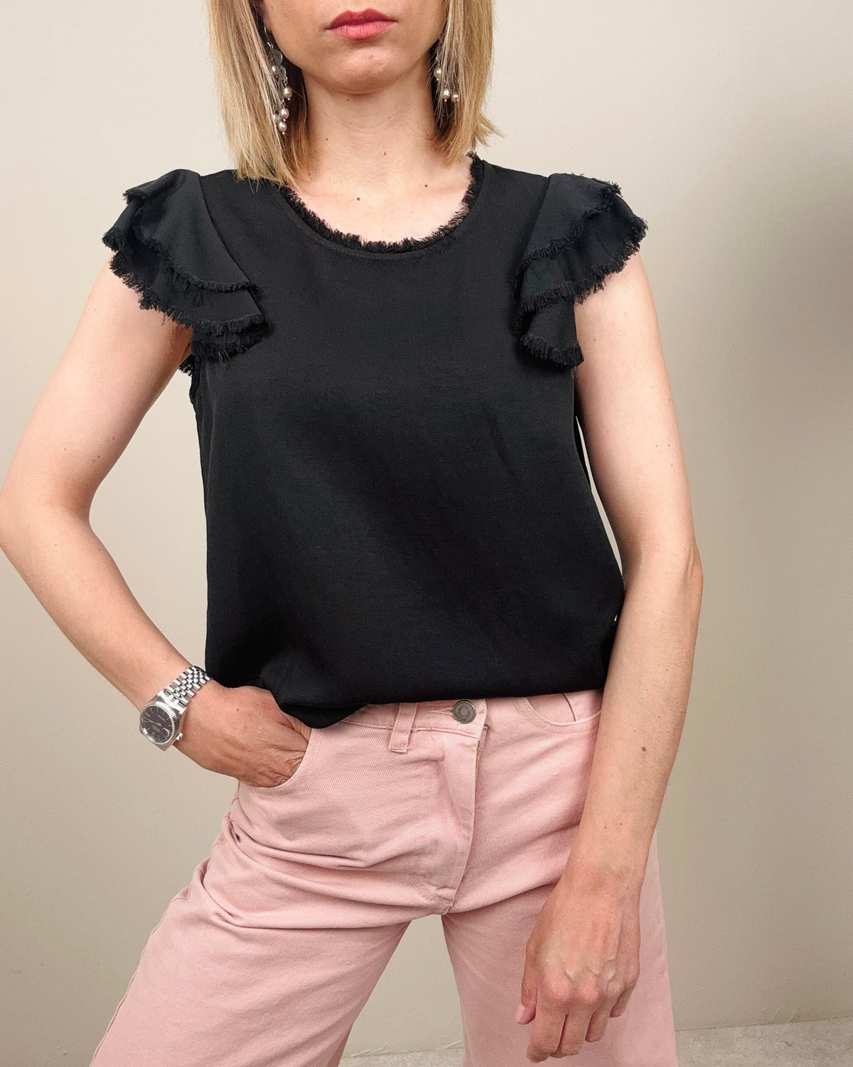 Blusa con manica sfrangiata (più colori)