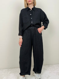 Pantalone in lino nero modello ballon