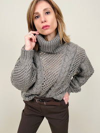 Maglione collo alto taupe