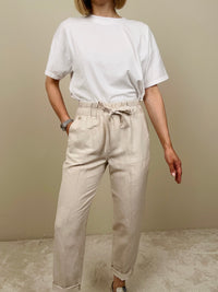 Pantalaccio in viscosa e lino avorio